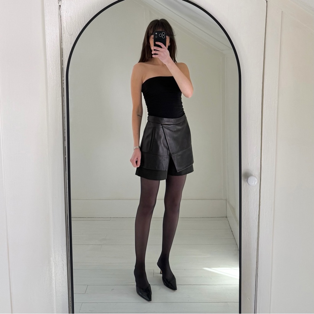 Tibi Leather Overlay Mini Wrap Skort - Picture 3 of 10
